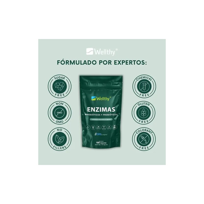 Wellthy Enzimas Digestivas 180 Cápsulas Sabor Sin Sabor