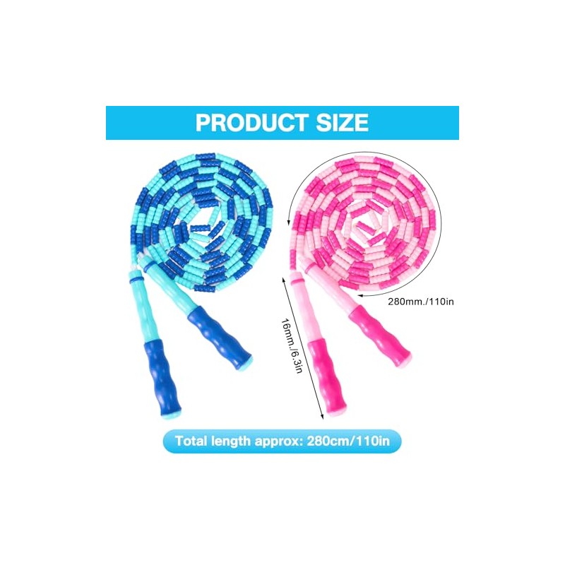 2 Pack Jump Rope for Kids, Adjustable Tangle-Free Soft Beaded