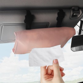 Lyxheth Car Tissue Holder, Tissue Box for Car, PU Leather Sun Visor Napkin Holder with Elastic Strap, Auto Sun Visor Accessory Backseat Tissue Case Holder Universal Fit Most Vehicle Visor (Pink)