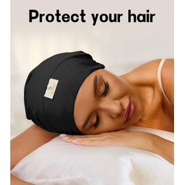 SECZIPE 100% Mulberry Silk Bonnet for Sleeping Curly Hair and Braids, Hair Wrap with Adjustable Strap for Women and Men,Real Silk, Not Satin(Black)