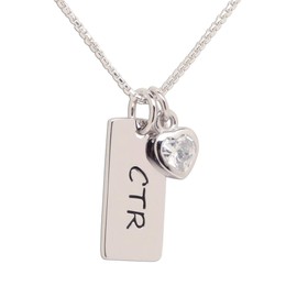 Cherished Moments Girl's Sterling Silver CTR Bar Necklace with April Simulated Birthstone Heart Charm - Clear