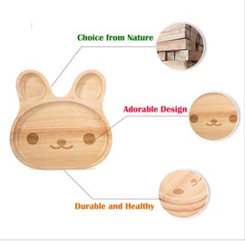 TAMUME Wooden Food Container for Children Wooden Plate with 3 Compartments Wooden Bowl Ideal for Kids Breakfast Serving Platter or Snack Container (Cute)