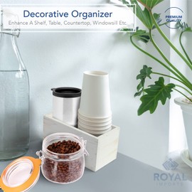 Royal Imports Wooden Flower Pot Planter, Decorative Wood Vase with plastic liner, Toilet Tank Tissue Paper Storage Basket for Bathroom Countertop Box, Kitchen Windowsill Mail Organizer, 8x8x4, White