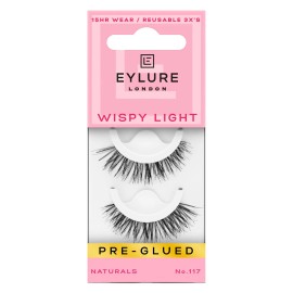 Eylure Pre Glued Wispy No 117 False Eyelashes Elegant Fluttery Look 15 Hour Wear