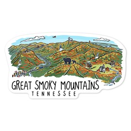 Die Cut Sticker Great Smoky Mountains, Tennessee, Line Drawing, Vinyl Sticker 3 to 6 inches, (Waterproof Decal for Cars, Water Bottles, Laptops, Coolers), Large