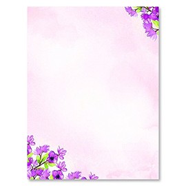 200 Stationery Writing Paper, with Cute Floral Designs Perfect for Notes or Letter Writing - Violets