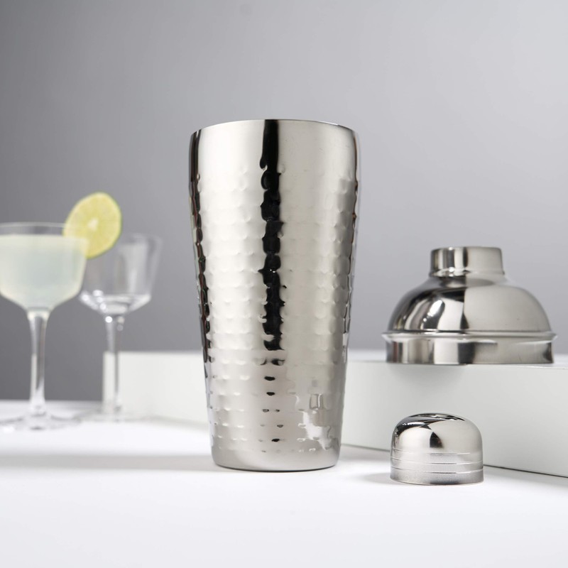 Viski Admiral Hammered Metal Cocktail Shaker, Silver