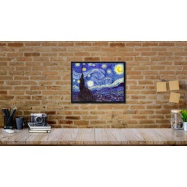 Wieco Art Framed Art Canvas Prints of Starry Night by Vincent Van Gogh Paintings Reproduction Post-Impressionism Artwork Framed Wall Art for Living Room Wall Decor Home Decorations Black