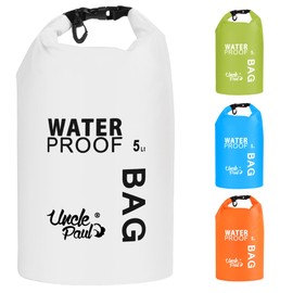 Uncle Paul Boat Dry Bags - Belongings Protection Waterproof Bag for Outdoor Drifting Boating Kayaking Fishing Rafting Swimming Camping Canoeing Surfing Pure White 5 Literes(1.1 UK gal)