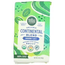 Whole Foods Market, Organic Continental Blend Ground Coffee, Medium-Light Roast, Complex & Heavy, Fruit-Tinged, 12 Ounce