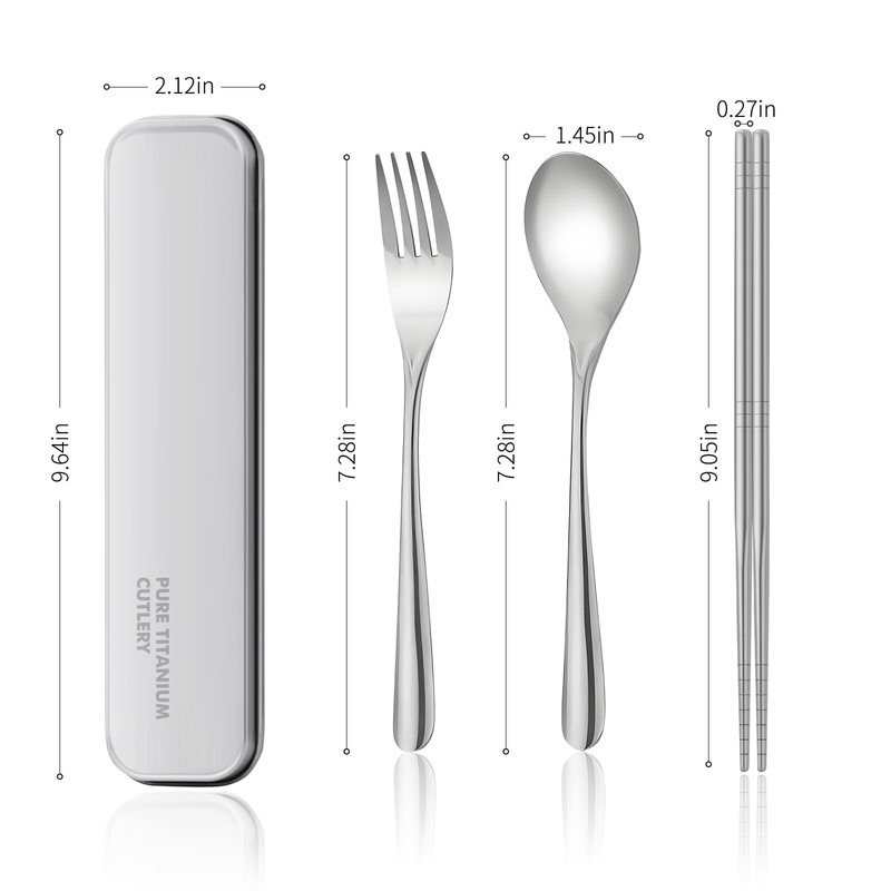 Titanium cutlery set, travel cutlery with box, including titanium fork,