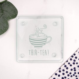 Engraved Square Glass Coaster -"THIR-TEA" Design - 30th Milestone Birthday Gifts for Men, Him - Thirtieth Gift for Friend, Brother, Son - Drinks Mat