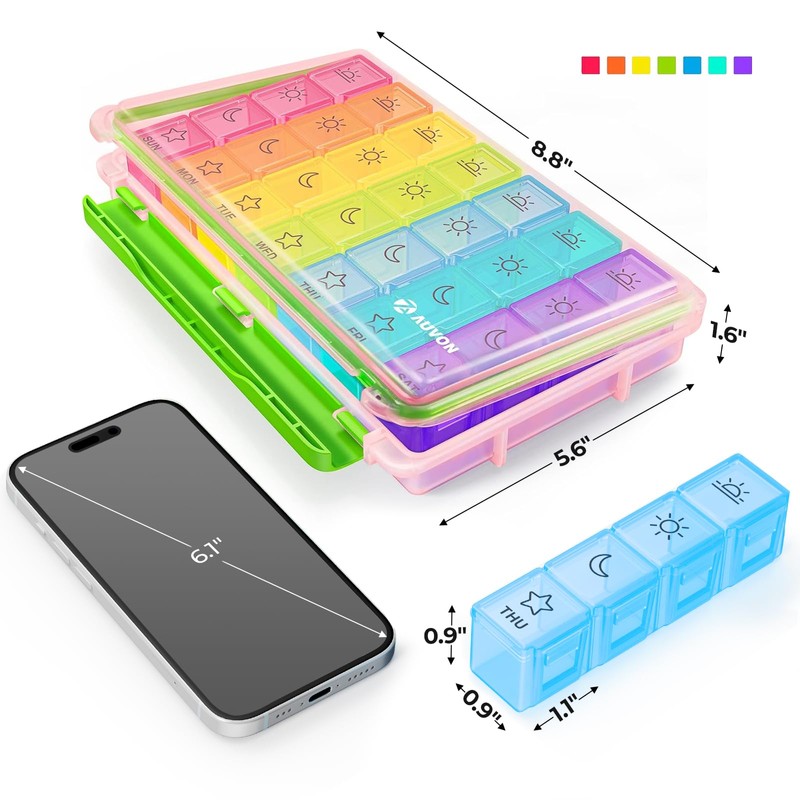 AUVON iMedassist Moisture-Proof Weekly Pill Organizer 4 Times a Day,