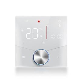 MincoHome Smart Knob Thermostat for Underfloor Electric Heating/Gas Boilers, Remote Voice Control, Programmable WiFi Temperature Controller with Adjusting Wheel (White Water Underfloor Heating)