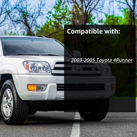 Headlights Assembly Pair for 2003 2004 2005 Toyota 4Runner Limited SR5 Sport Halogen Headlamps Head Lights Replacement Driver and Passenger Side,Chrome Housing Amber Reflector