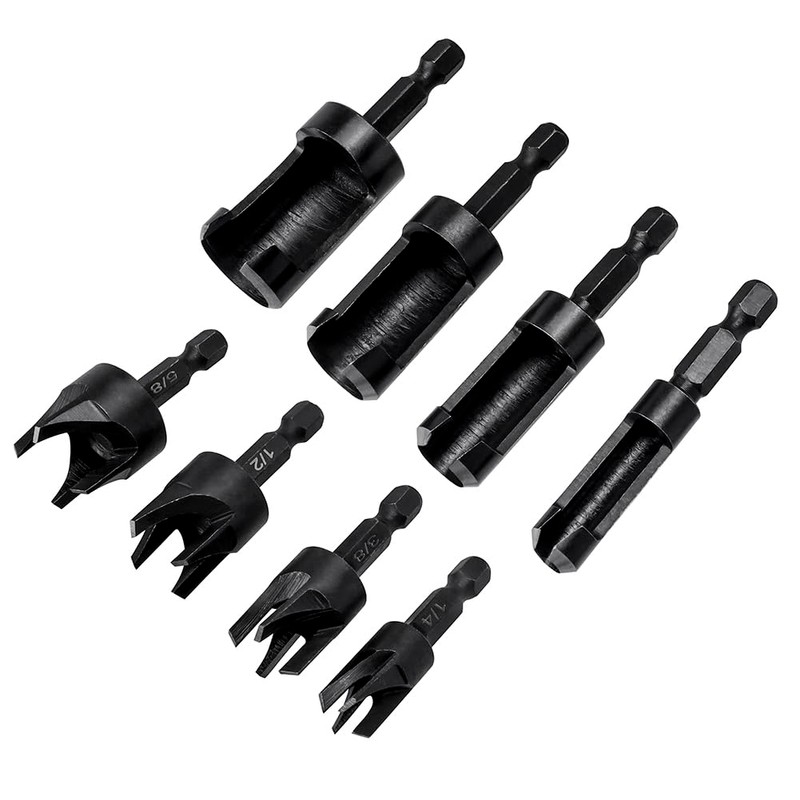 Bestgle 8pcs 1/4" Shank Wood Plug Cutters, Include 4pcs Straight