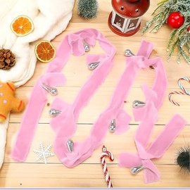 Mimorou 6 ft Christmas Velvet Bow Garland with Mercury Glass Teardrop Ball Drop, Xmas Mantle Bow Garland 72'' Ornament for Christmas Tree Front Door Decoration(Pink Ribbon with Silver Drop)
