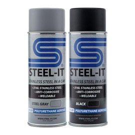 Steel-It Polyurethane Aerosol, Stainless Steel in a Can Protects Against Corrosion, Industrial Paint Coatings, Heat/Wear Resistant, Weldable, Food Safe, Easy to Apply, (1 Can Black & 1 Can Steel Gray)