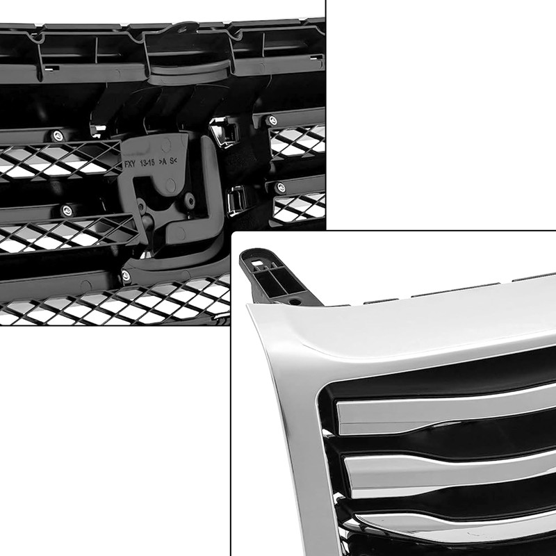 Partsflow Front Upper Grille Grill Assembly Chrome Trim Silvery And