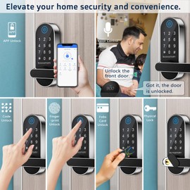EUUKAITARY Keyless Entry Door Lock, Fingerprint Door Lock, Smart Locks for Front Door, Built-in WiFi, App Remote Control, Digital Deadbolts with Keypad Set, Auto Lock, Electronic Locks with Handle