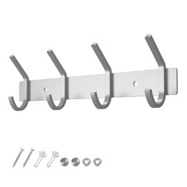 Dripex Coat Hooks 4 Hooks Coat Rack Brushed Stainless Steel for Jackets Dresses up to 30 kg Load Capacity Hook Rack for Hallway Hallway Hallway 27 cm (Silver, Pack of 1)