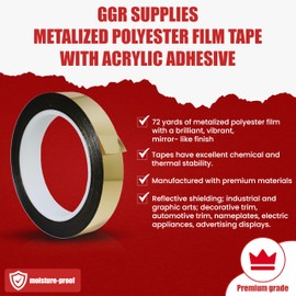 GGR Supplies T.R.U. MMYP-1 Mylar Metalized Polyester Film Tape with Acrylic Adhesive. Multiple Colors Available. 72 Yards. (Silver, 3/8 in.)