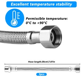 3 Pcs Flexi Pipe Connectors, 7.87 Inch/200mm Stainless Steel Braided Flexible Tap Connector Pipes Hoses, 3/8" BSP x 3/8 Inch Female Compression Thread, for Kitchen Sink Bathroom BSP Fittings