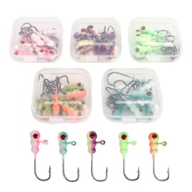 50pcs Ice Fishing Jig Mini Metal Mixed Color Ice Fishing Lures Kit with Storage Box for Panfish