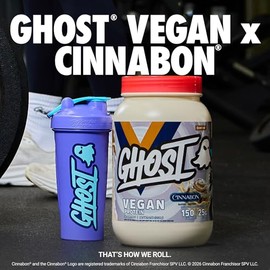 GHOST Proteína en polvo vegana V2, Cinnabon – Tubo de 2.5 libras, 0.88 oz de proteína – Mezcla de guisantes a base de plantas y calabaza orgánica con 