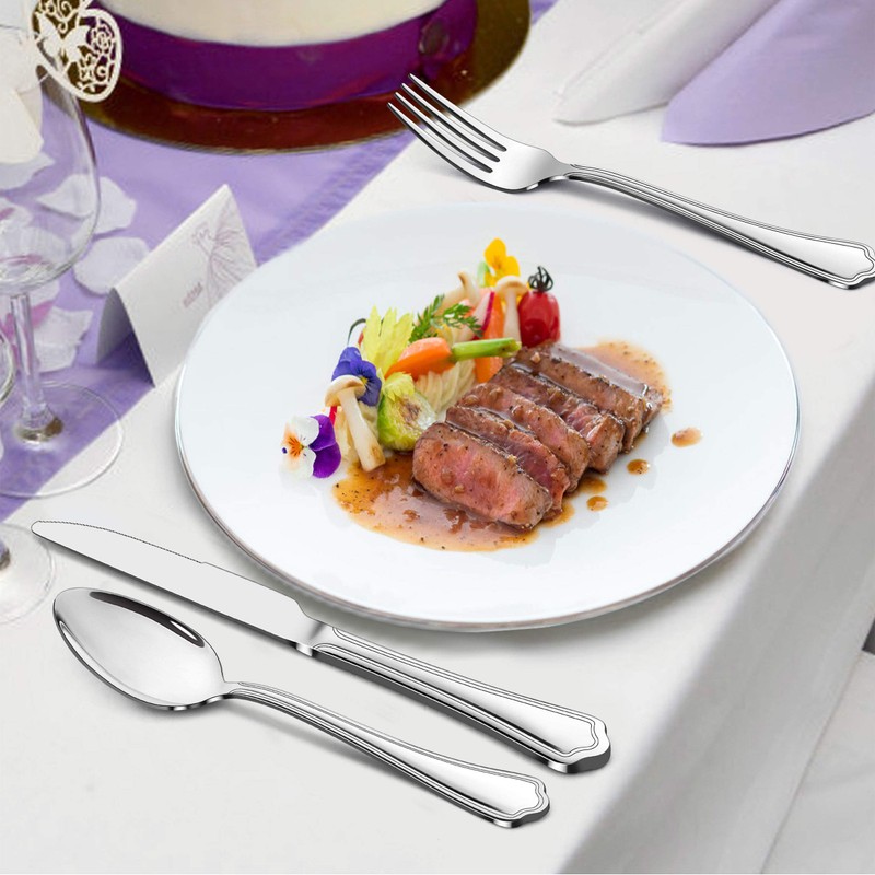 LIANYU 65-Piece Silverware Flatware Set for 10, Plus Steak Knives