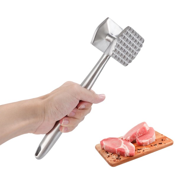 YOUNTHYE Meat Tenderiser 26 cm Stainless Steel Double-Sided Cutlet Tenderiser Strong Durable Meat Hammer for Steak, Chicken, Beef, Pork, Cutlets, Chops
