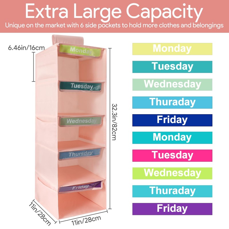 Weekly Clothes Organizer for Kids, Days of The Week Clothes