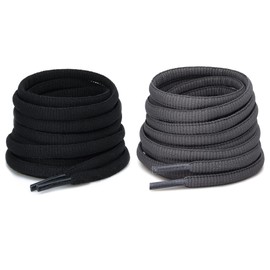 CCSOFTIME 2 Pairs Oval Grey Laces for Trainers,6mm Black Basketball Shoelaces for Sports,Running,Half Round Replacement Laces for Women Men Kids(Grey Black-120cm)
