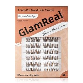 GlamReal Brown Lash Clusters Cat Eye Lashes with Brown Highlights Press-On Lashes No Glue Needed Self Adhesive False Eyelashes Extensions with 0 Burden Feel (12-14mm D Curl) by GlamReal