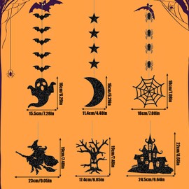 Halloween Garland, Set of 12, Halloween Decoration, Ghost, Bat, Spider, Witch, Moon, Hanging, Decoration, Paper, Halloween Flag, Door, Entryway, Wall Hanging, Halloween, Ornament, Wall Decoration,