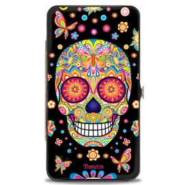 Buckle-Down unisex adults Buckle-down Hinge - Mariposa Calaveras/Butterflies/Flowers Black/Multi Color Wallet, Thaneeya Sugar Skulls, 7 x 4 US