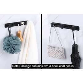Vanloory Coat Rack, Heavy Duty Stainless Steel 3 Tri Coat Hook Hanger, Wall Mounted Wall Hook, Rustic Clothes Hook/Key Hook Rail for Bathroom Kitchen Entryway(2 Pack, 3 Hook Black)