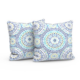 LVTXIII Pack of 2 Outdoor Throw Pillow Covers Accent Waterproof Pillow Covers ONLY, Patio Square Cushion Cases for Garden Balcony Couch Sofa Decoration 18x18 inch, Delancey Baltic