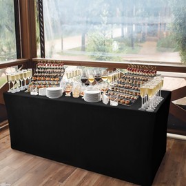 Nasitos Spandex Fitted Table Clothes, 2 Pack - 48 x 24 Inch - Black Rectangle Tablecloths for 4 Foot Tables, Wrinkle Resistant Table Covers for Folding Table, Parties, Craft Show, Trade Show