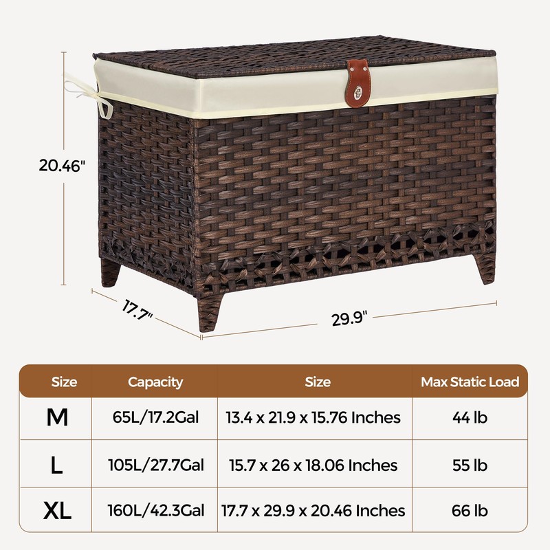 Honjourai Wicker Storage Basket with Lid,Rattan Shelf Basket with Removable