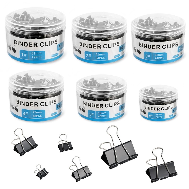 208 PCS Binder Clips Paper Clamps Assorted Sizes, Metal Paper