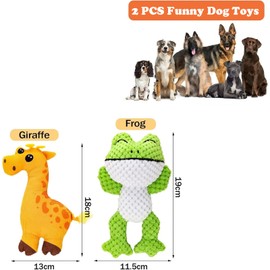 Dog Plush Toy, Pet Squeak Toy, Teeth Grinding & Cleaning Relief Anxiety Durable Interactive Giraffe and Frog Design, 18 cm and 19 cm, for Puppy, Small and Medium Dogs