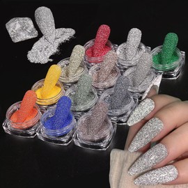 Glitter Nail Chrome Powder Set - 12 Colors Sparkle Nail Powder Flash Diamond Dust Nail Supplies Dip Nails Powder Starter Kit Nail Accessories Nail Charms for Women Salon DIY Design