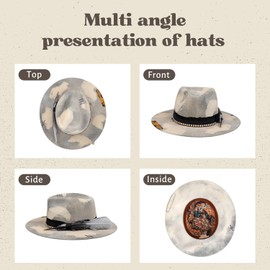 RUEDIGER Retro Wide Brimmed Stiff Fedora Men's and Women's Hats,100% Wool Classic Felt Hat,Distressed/Burned Handmade (US, Numeric, 7 1/8, 7 1/4, Light Blue)