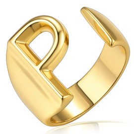 Letter Ring P Gold for Women, GoldChic Jewelry 14k Gold Plated Adjustable Initial Open Ring from A-Z Women’s Statement Ring (with Gift Box)