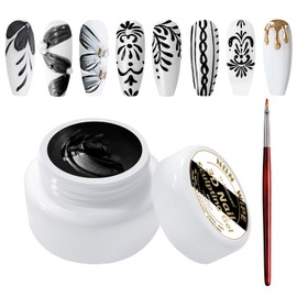 U-Shinein 3D Nail Sculpting Gel,Non Wipe Painting Nail Polish Gel with Nail Painting Pen for Art Carving Modeling,Rub Chrome Nail Powder,and Nail Painting UV/Led Manicure DIY, #Black
