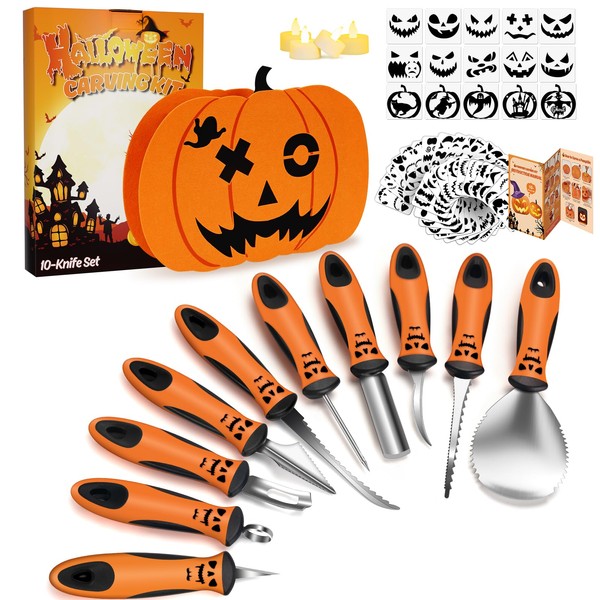 K KERNOWO 10Pcs Pumpking Carving Kit, Pumpkin Carving Tools with
