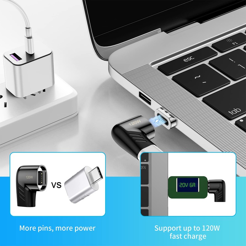 USB C Magnetic Adapter,Right Angle Type C Connector,PD 120W Fast