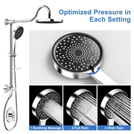 Tearel 9 Inches Rainfall Shower Head and Handheld Showerhead Combo Shower System with Slide Bar, Chrome