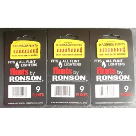 Ronson LIGHTER FLINTS, 3 pack of 9 Flints Per Card = 27 Total, New Old Stock, By Ronson
